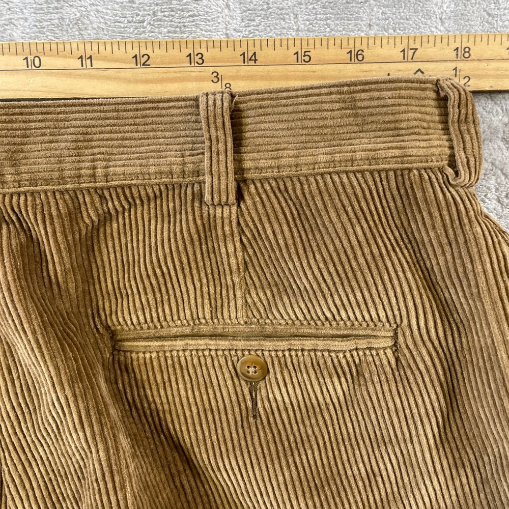 Jos A Bank Corduroy Pants Mens 36x30 Brown Wide Wale Pleated Cuffed Fall Office - Picture 3 of 10